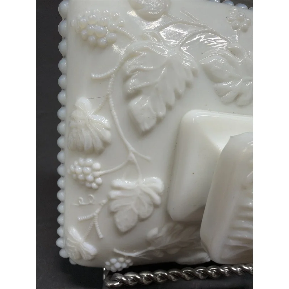 Westmoreland Milk Glass Beaded Grape Wedding Lid Only. See Measurements Photos